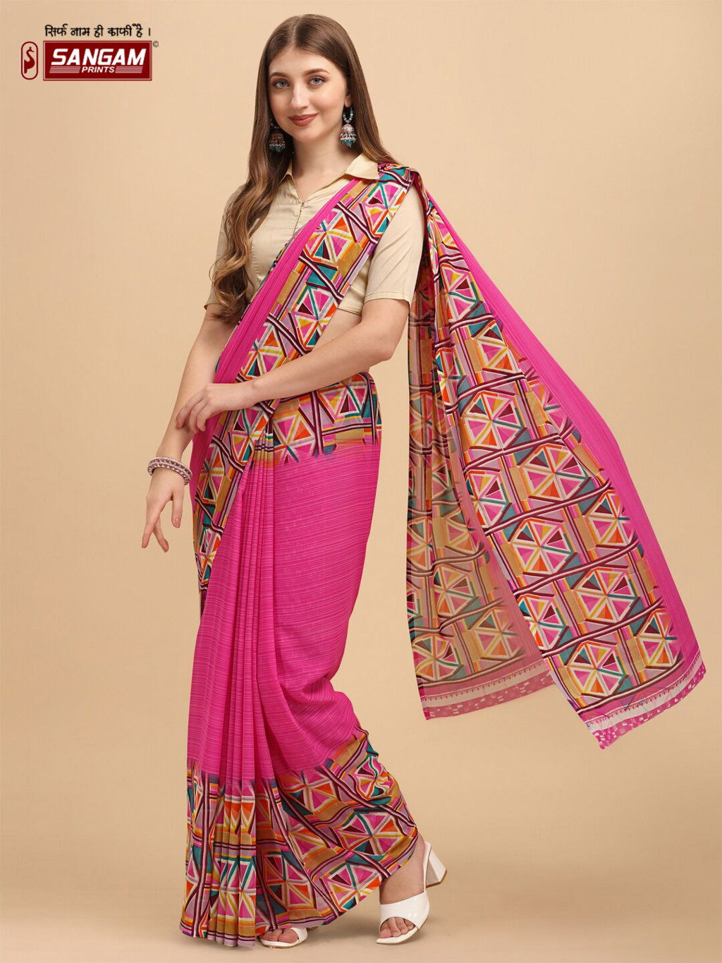 Sangam Lashkara Fancy Wear Reniyal Georgette Printed Designer Saree Collection